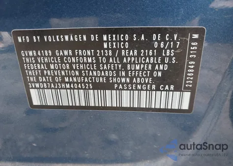 2017 Volkswagen Jetta 1.4T Se from USA, damaged, VIN 3VWDB7AJ3HM404525